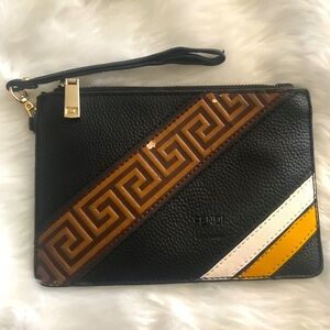 🟦Woman’s Black Leather Wristlet with Brown and Yellow Accents